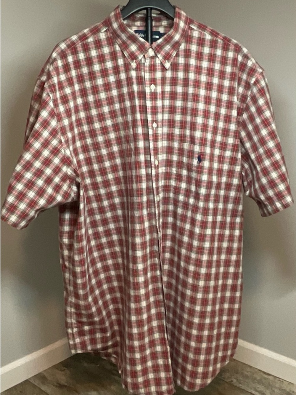 Ralph Lauren Red and White Plaid Cotton Button-Down Shirt